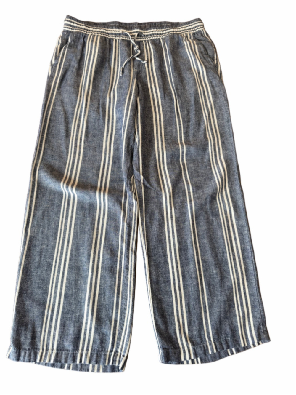 Old Navy Wide Leg Pants Size L Blue White Striped